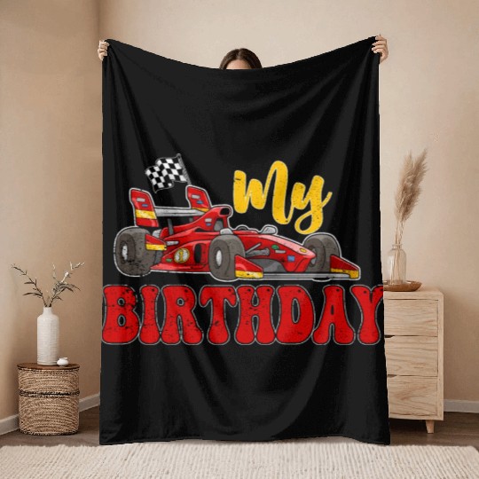Fun My Birthday Race Car Boys Girls Youth Men.. Throw Blankets
