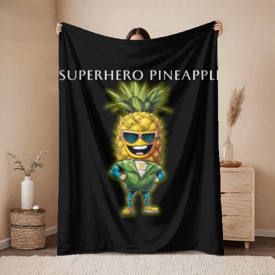 Superhero Pineapple Throw Blankets