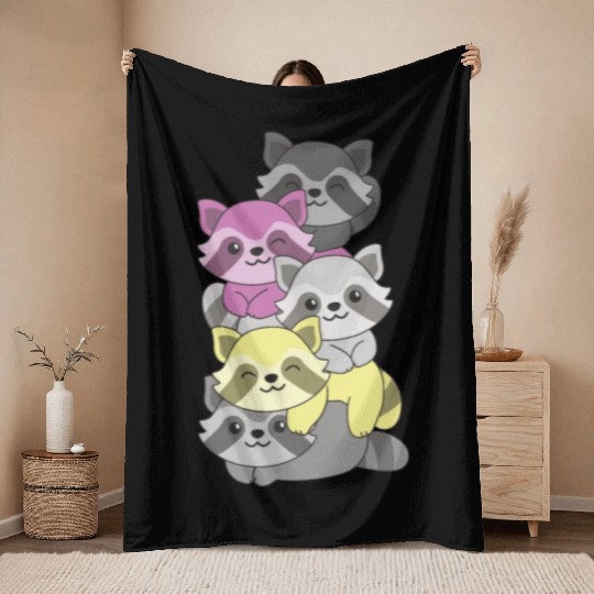 Perigirl Flag Pride Lgbtq Cute Raccoon Stack Throw Blankets