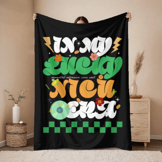 In My Lucky NICU Era St Patricks Day Hippie Smile Throw Blankets