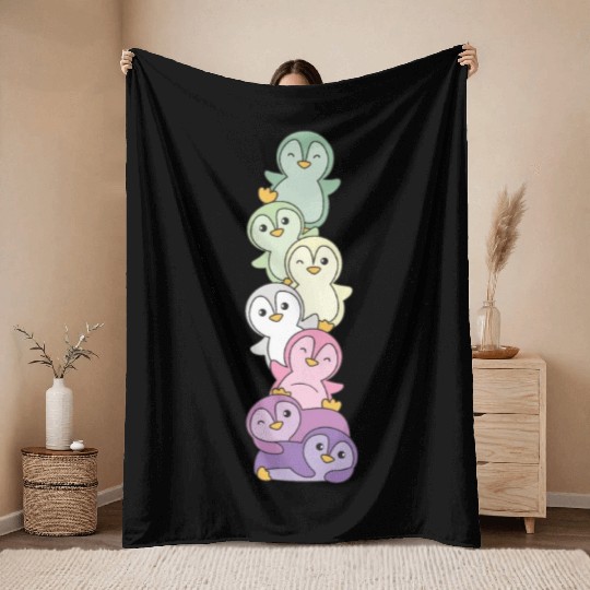 Genderfae Flag Pride Lgbtq Cute Penguin Throw Blankets