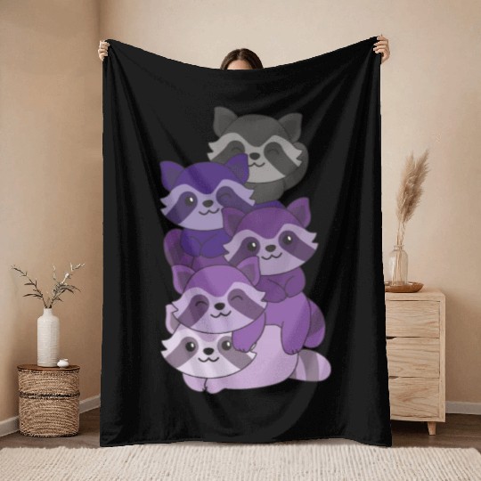 Enbian Flag Pride Lgbtq Cute Raccoon Pile Throw Blankets