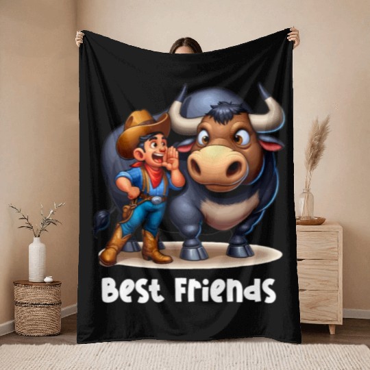 Rodeo Bull Riding Livestock Show Farmer Cattle Throw Blankets