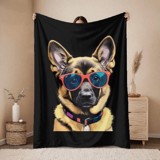 Cute German Shepherd Pop Art Throw Blankets