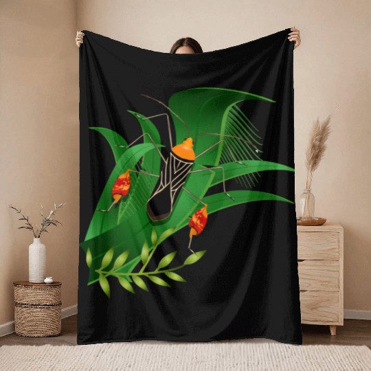 Anisoscelis alipes leaf-footed bug and green leave Throw Blankets