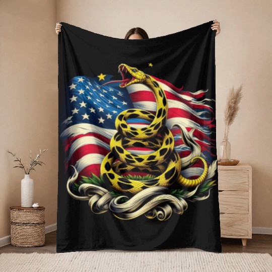 Gadsden Snake American Flag Throw Blankets