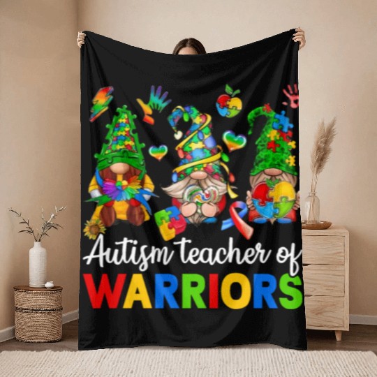 Autism Teacher Of Warriors Gnomes Throw Blankets
