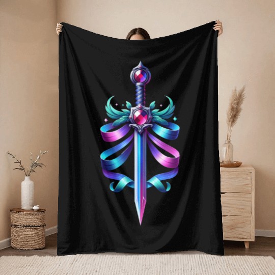 Colorful Crystal Sword Throw Blankets