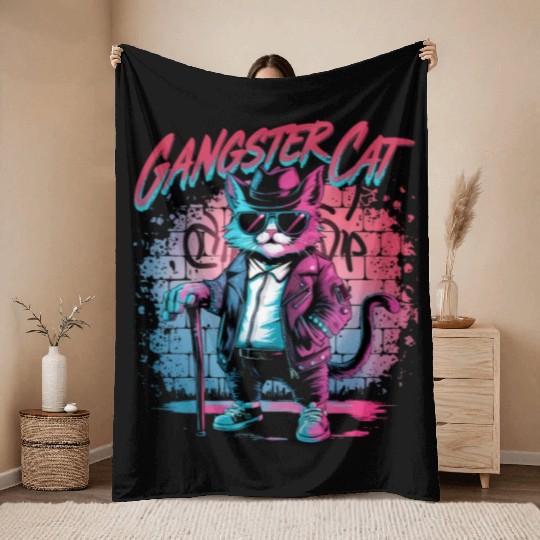 Gangster cat Throw Blankets
