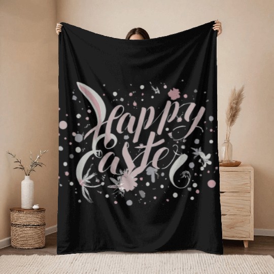 Chic Happy Easter Lettering With Spring Accents Throw Blankets