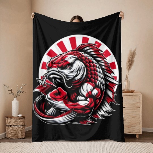 Koi fish Japan national flag carp Throw Blankets