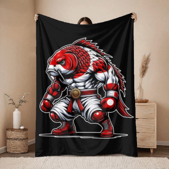 Koi fish national flag of Japan Throw Blankets
