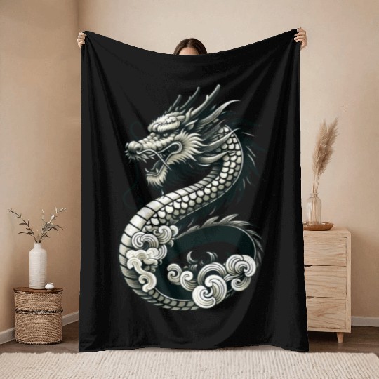 Moonlit Serenity of the Silver Dragon Throw Blankets