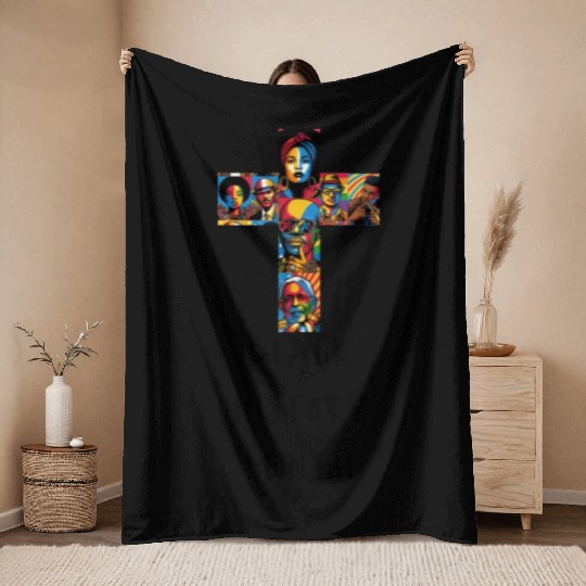 Cross and Black History Month Throw Blankets