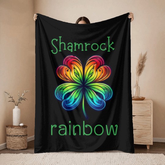 LUCKY Shamrock Rainbow Throw Blankets
