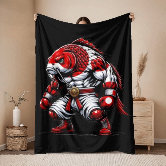 Koi fish national flag of Japan Throw Blankets