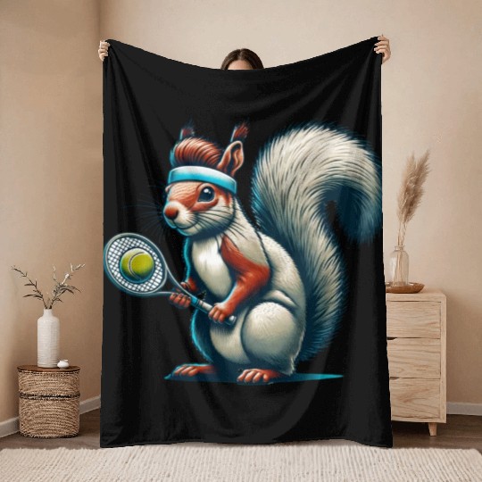 Tennis Player Squirrel Animal Lover Design Throw Blankets