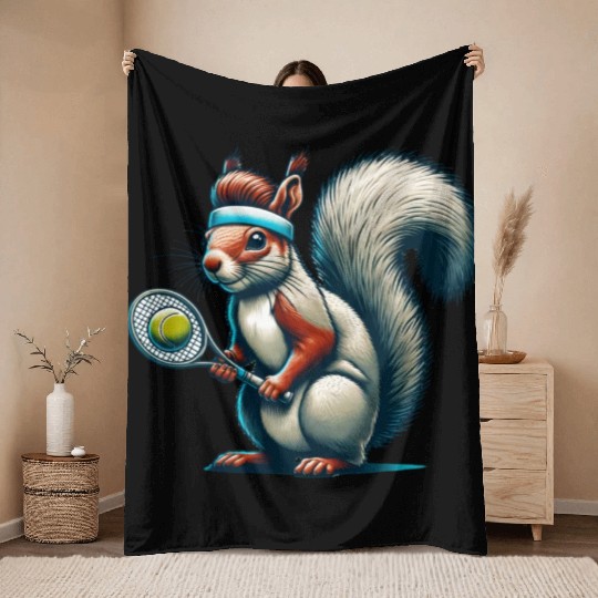 Tennis Player Squirrel Animal Lover Design Throw Blankets