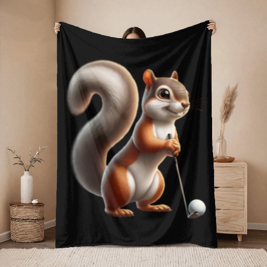 Golf Player Squirrel Animal Lover Design Throw Blankets