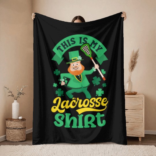 Lacrosse St. Patricks Day My Lucky Lacrosse Outfit Throw Blankets