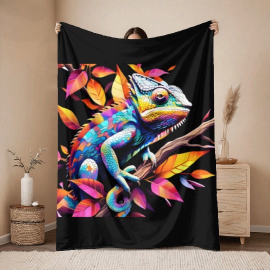 "Kaleidoscopic Chameleon Serenity" Throw Blankets