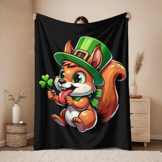 St. Patrick's Cheeky Squirrel Throw Blankets