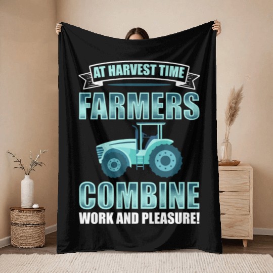 Combine Threshing Farmer Agriculture Combine Throw Blankets