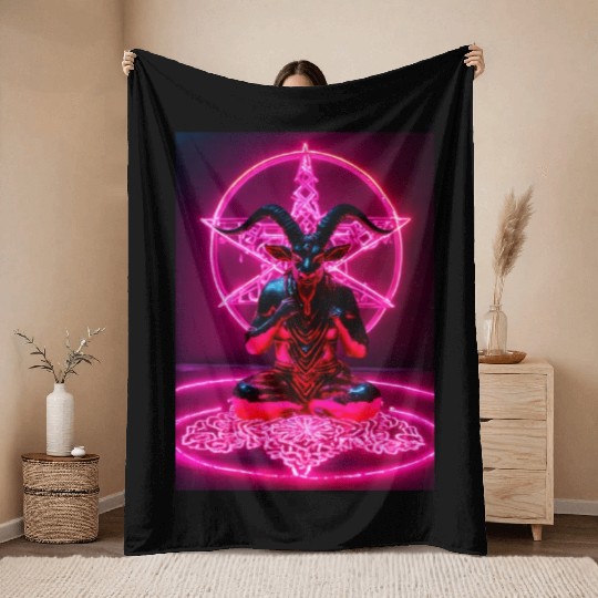 Baphomet made of diamonds and glitter neon light Throw Blankets