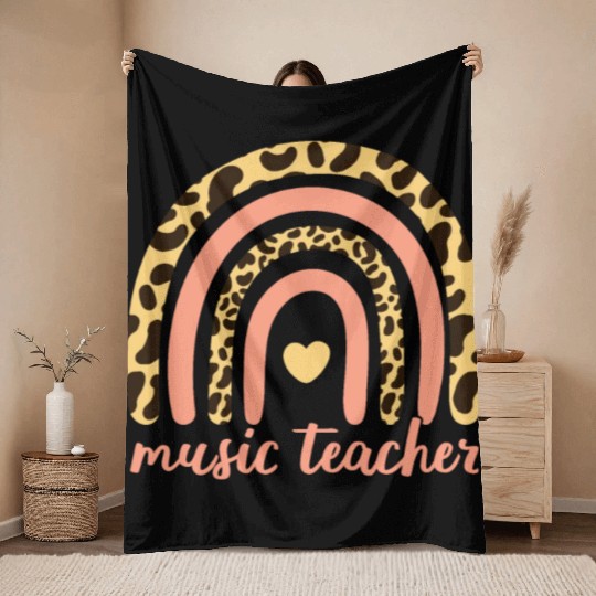 Music Teacher II - Leopard Rainbow Throw Blankets