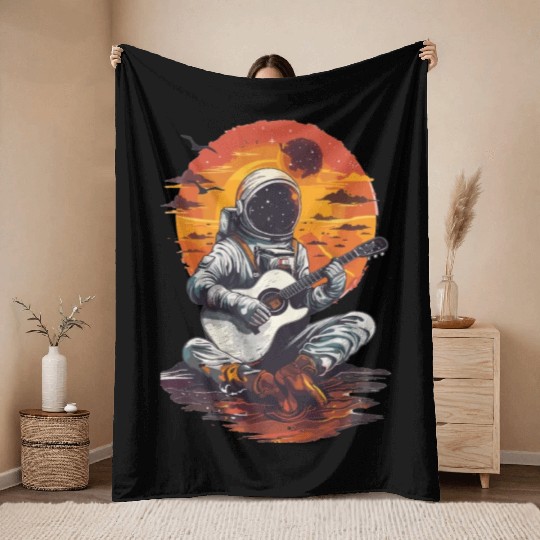 Astronaut Guitar Player Space Music Lover Throw Blankets