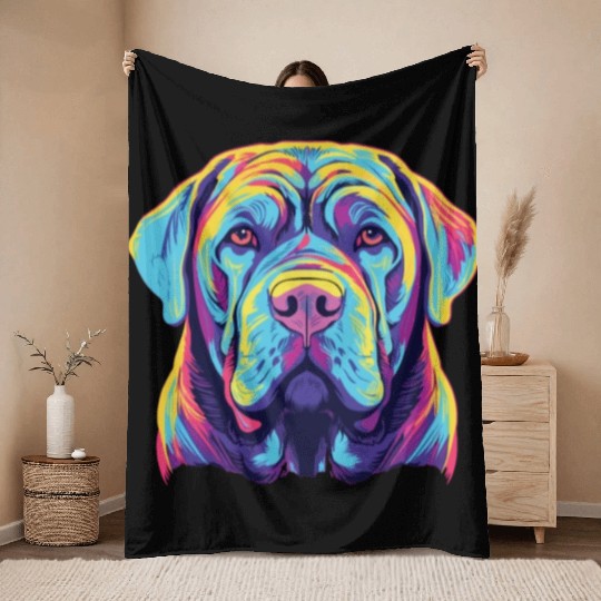 Watercolor Colorful Neapolitan Mastiff Throw Blankets
