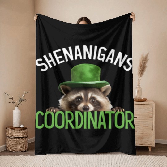 Shenanigans Coordinator Cute Raccoon Funny Throw Blankets