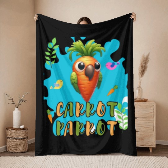 funny carrot parrot Throw Blankets