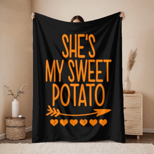 She s My Sweet Potato I Yam SET Thanksgiving Throw Blankets