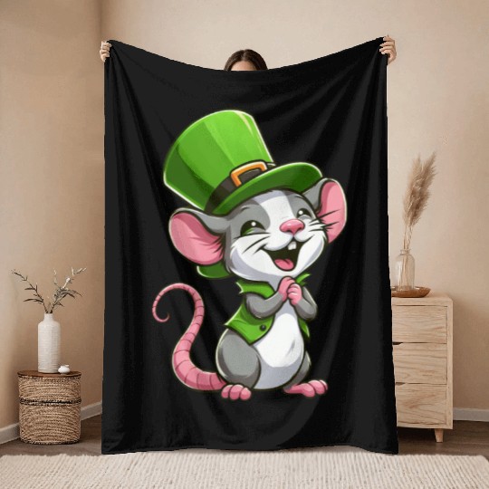 St. Patrick's Cute Rat Throw Blankets