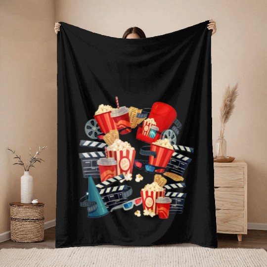 Popcorn Vintage Movie Night Throw Blankets