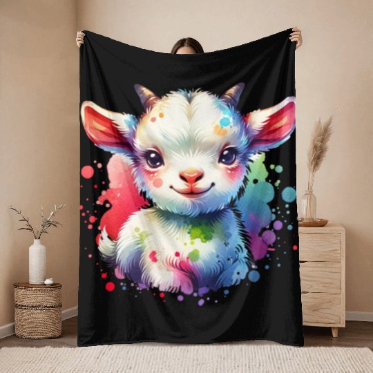 Cute Goat Lover Farm Animal Lamb Enthusiast Design Throw Blankets