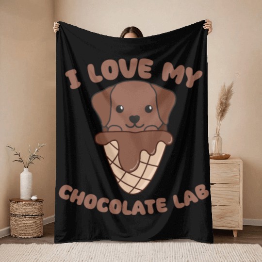 I Love My Chocolate Lab Animal In Ice Cream Cone Throw Blankets