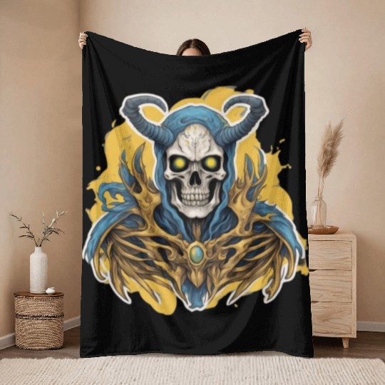 Celestial Crown: Horned Skull Throw Blankets
