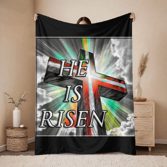 Cross, He is Risen - 1 Throw Blankets