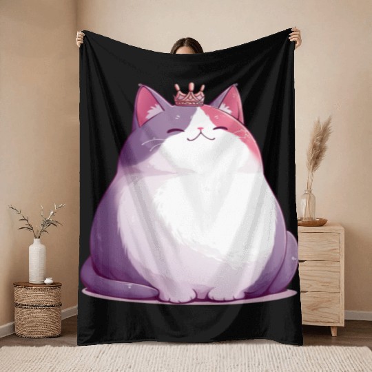 Chunky Kawaii Cat Queen Throw Blankets