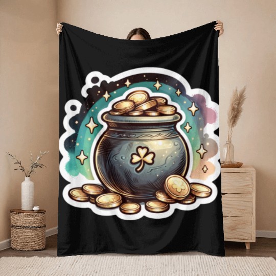 Saint Patrick's Day Sparkly Pot of Gold Throw Blankets