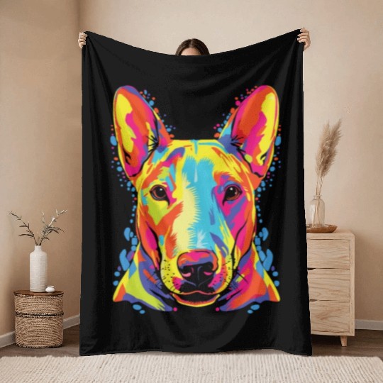 Watercolor Colorful Miniature Bull Terrier Throw Blankets