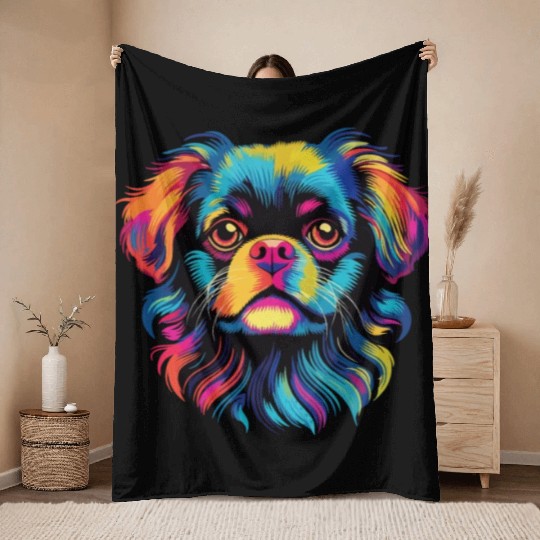 Watercolor Colorful Tibetan Spaniel Throw Blankets
