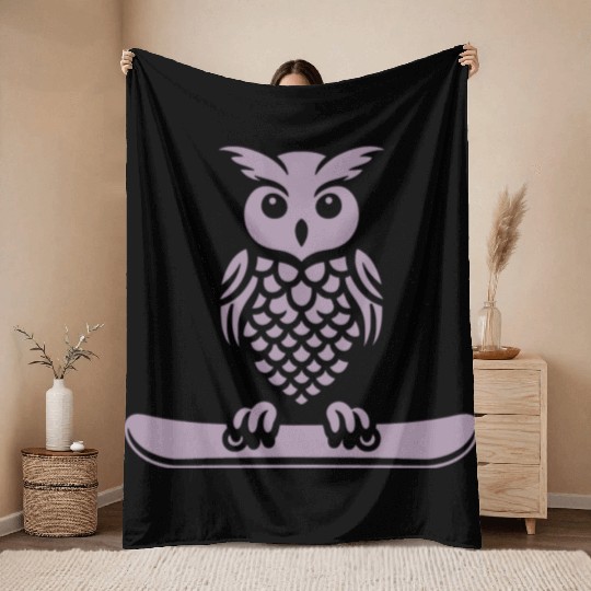 Minimalist Design: Owl Snowboarder Silhouette Throw Blankets