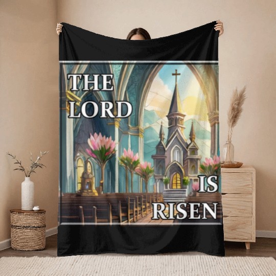 Happy Easter Sunday in Church Throw Blankets
