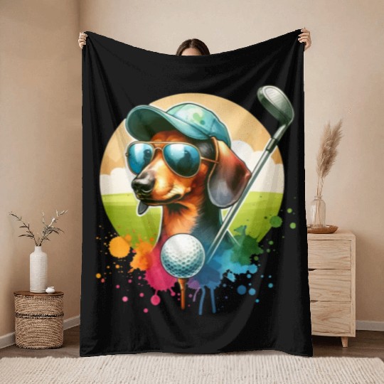 Dachshund Golfer Golfing Wiener Dog Owner Design Throw Blankets