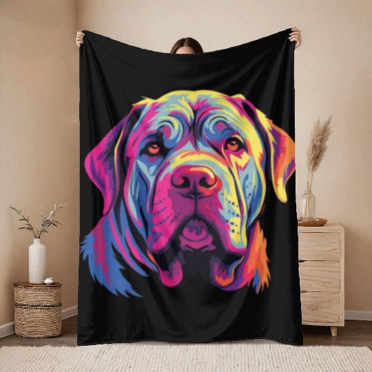 Watercolor Colorful Neapolitan Mastiff Throw Blankets