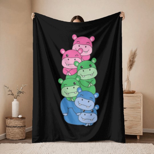 Polysexual Flag Pride Lgbtq Cute Hippo Throw Blankets