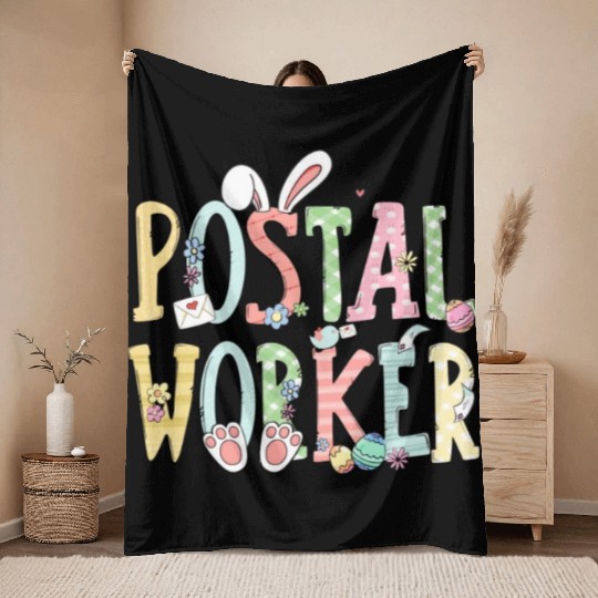 Easter Postal Worker Bunny Egg Postal Worker Life Throw Blankets